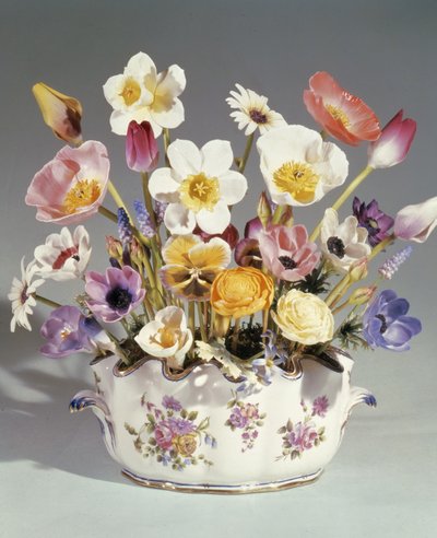Flowers in a pot by English School